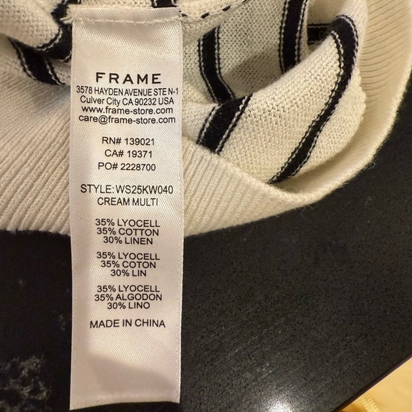 FRAME Gathered Striped Short Sleeve Organic Cotton/Linen Blend Sweater NWT - Picture 12 of 14